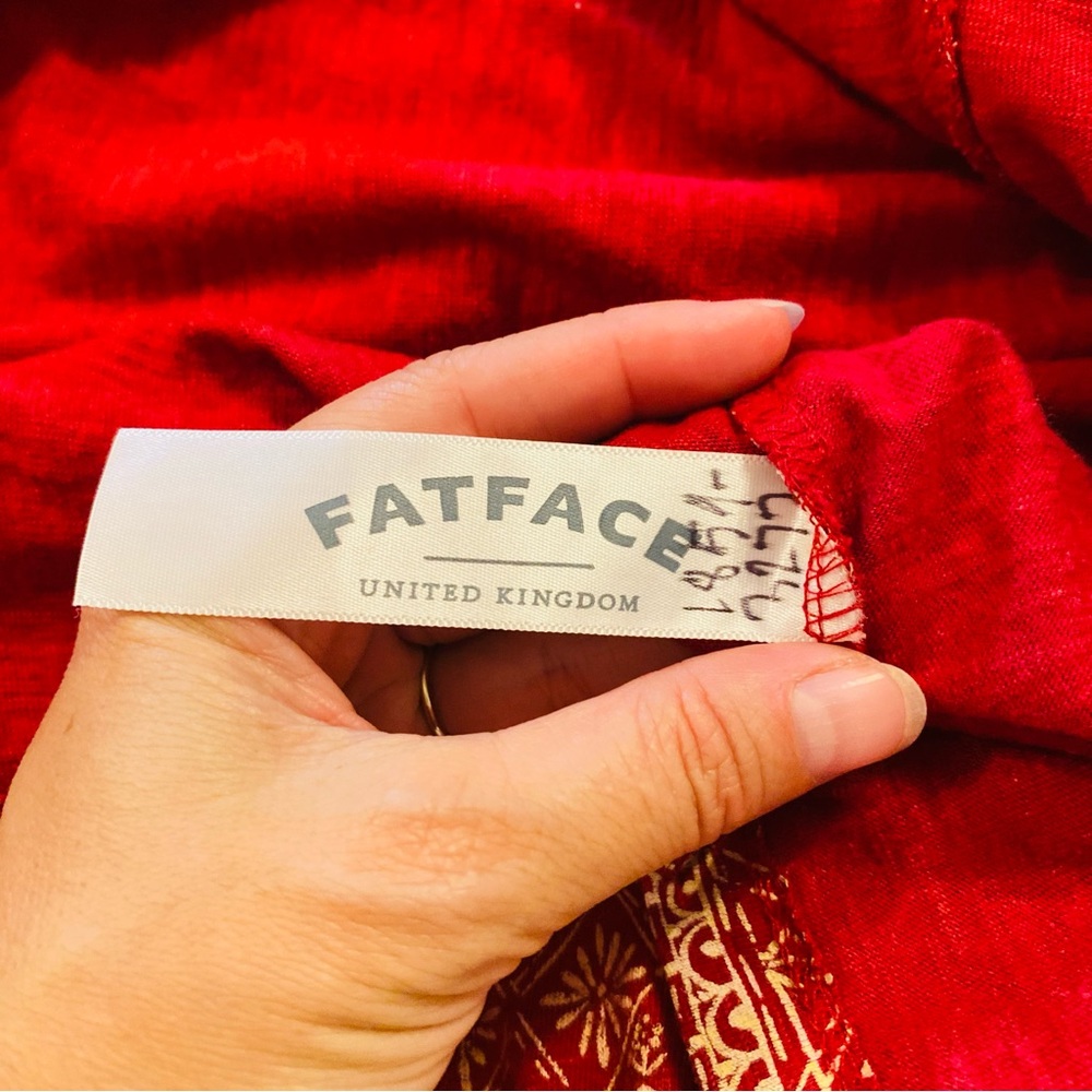 FAT FACE Deep Red Claret Printed Midi Dress - Picture 5 of 7